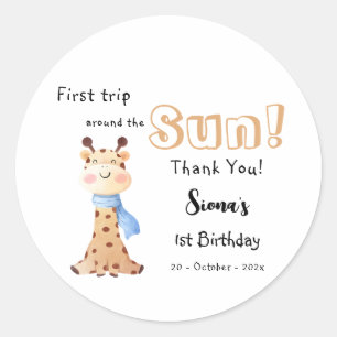 Eerste reis rond de zon Giraffe 1e verjaardag Ronde Sticker