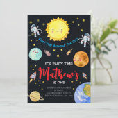 Eerste reis rond de zon in de ruimte 1e verjaardag kaart (Staand voorkant)