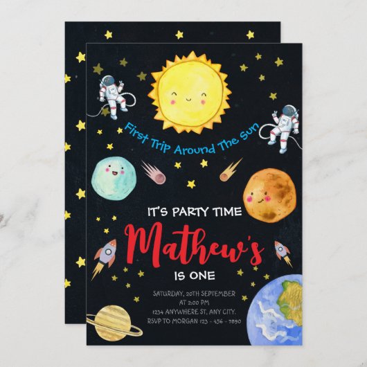 Eerste reis rond de zon in de ruimte 1e verjaardag kaart (Voorkant / Achterkant)