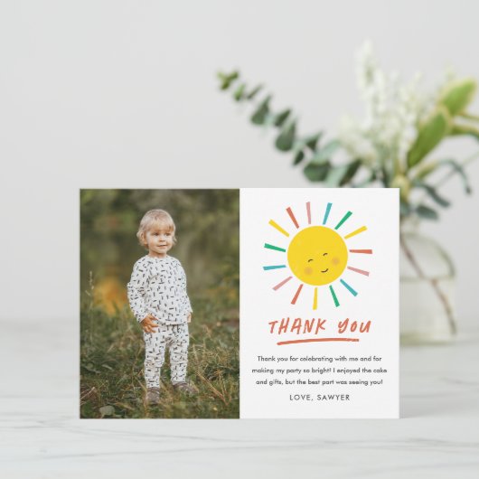 Eerste reis rond de zon Kinder foto Verjaardag dan Bedankkaart (Staand voorkant)