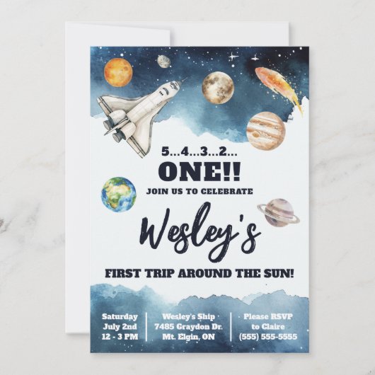 Eerste reis rond de zon, Kinderen ruimteverjaardag Kaart (Voorkant)