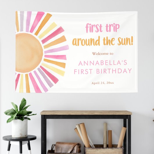 Eerste reis rond de zon meisje 1e eerste verjaarda spandoek