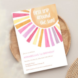 Eerste reis rond de zon meisje 1e verjaardagsfeest kaart