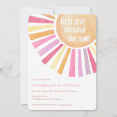 Eerste reis rond de zon meisje 1e verjaardagsfeest kaart (Voorkant)