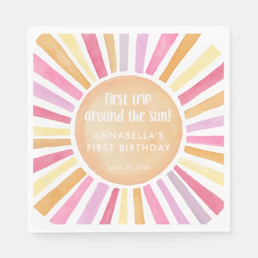 Eerste reis rond de zon meisje eerste verjaardag servet (Voorkant)