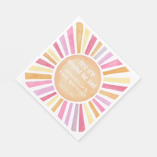 Eerste reis rond de zon meisje eerste verjaardag servet (Hoek)