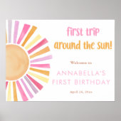 Eerste reis rond de zon meisjes 1e eerste verjaard poster (Voorkant)