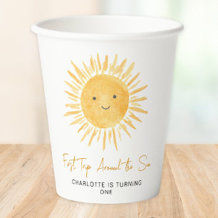 Eerste Reis Rond De Zon Meisjes Verjaardagsfeestje Papieren Bekers