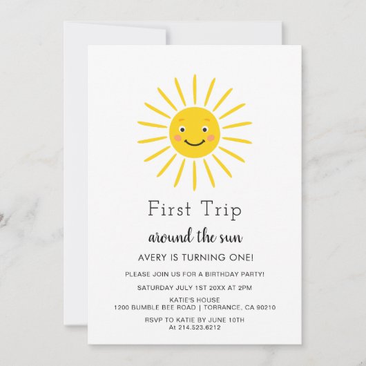 Eerste reis rond de zon op de eerste verjaardag kaart (Voorkant)