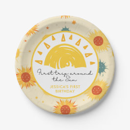 Eerste reis rond de zon op de eerste verjaardag papieren bordje