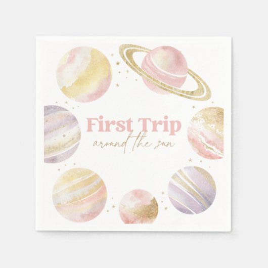 Eerste reis rond de zon Outer Space Verjaardag Servet (Voorkant)