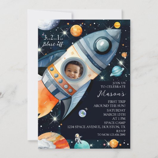 Eerste reis rond de zon Photo Rocket Verjaardag Kaart (Voorkant)