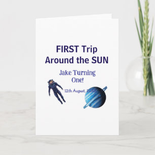 Eerste reis rond de zon planeet astronaut verjaard kaart