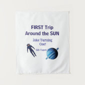 Eerste reis rond de zon planeet astronaut verjaard wandkleed (Voorkant)