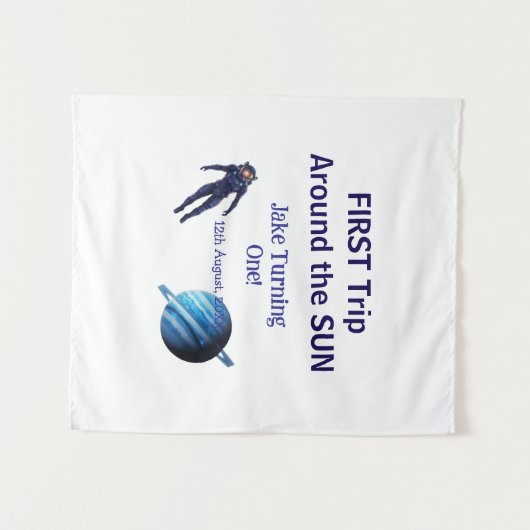 Eerste reis rond de zon planeet astronaut verjaard wandkleed (Voorkant (horizontaal))