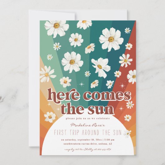 Eerste reis rond de zon | Retro Daisy Rainbow Kaart (Voorkant)