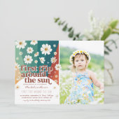 Eerste reis rond de zon | Retro Daisy Rainbow Kaart (Staand voorkant)