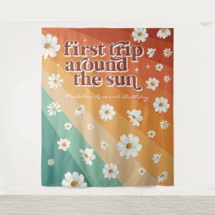 Eerste reis rond de zon Retro Daisy Regenboog Wandkleed