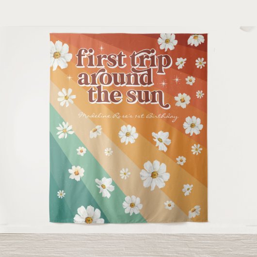 Eerste reis rond de zon | Retro madeliefje regenbo Wandkleed (Voorkant)