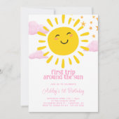 Eerste reis rond de zon roze 1e verjaardag kaart (Voorkant)