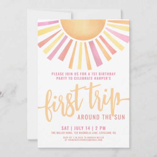 Eerste reis rond de zon Roze Foto 1e verjaardag Kaart (Voorkant)
