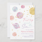 Eerste reis rond de zon roze ruimte verjaardag kaart (Voorkant)