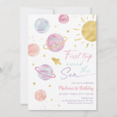 Eerste reis rond de zon roze ruimte verjaardag kaart (Voorkant)