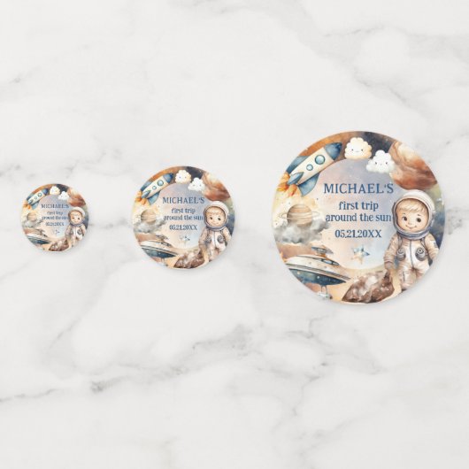 Eerste reis rond de zon ruimte 1e verjaardag confetti (Achterkanten)