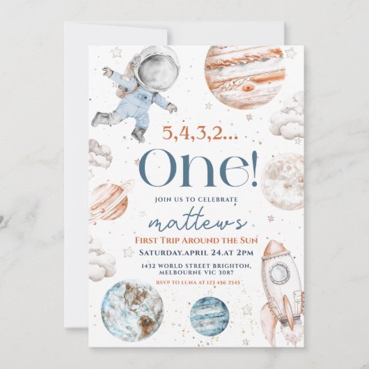Eerste reis rond de zon ruimte 1e verjaardag kaart (Voorkant)