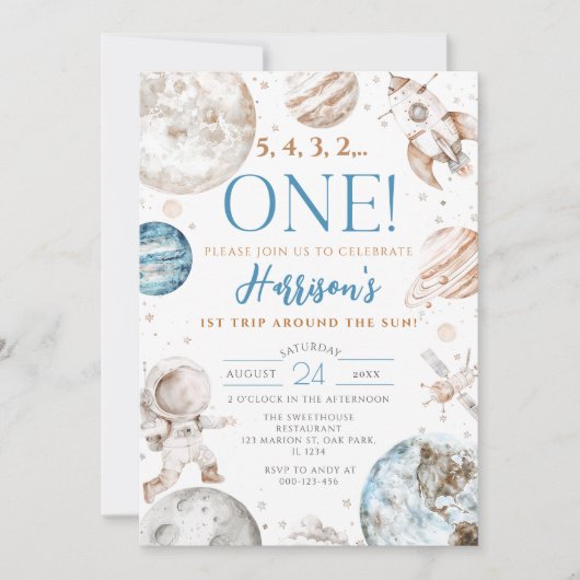 Eerste reis rond de zon ruimte 1e verjaardag kaart (Voorkant)