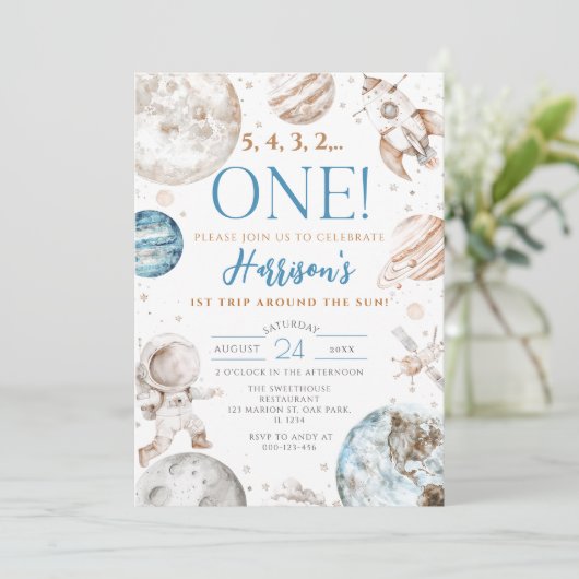 Eerste reis rond de zon ruimte 1e verjaardag kaart (Staand voorkant)