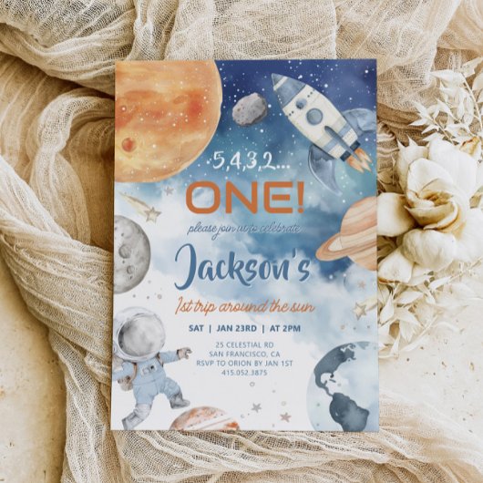 Eerste reis rond de zon, ruimte 1e verjaardag kaart