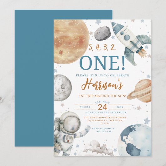 Eerste reis rond de zon ruimte 1e verjaardag kaart (Voorkant / Achterkant)