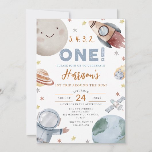 Eerste reis rond de zon ruimte 1e verjaardag kaart (Voorkant)