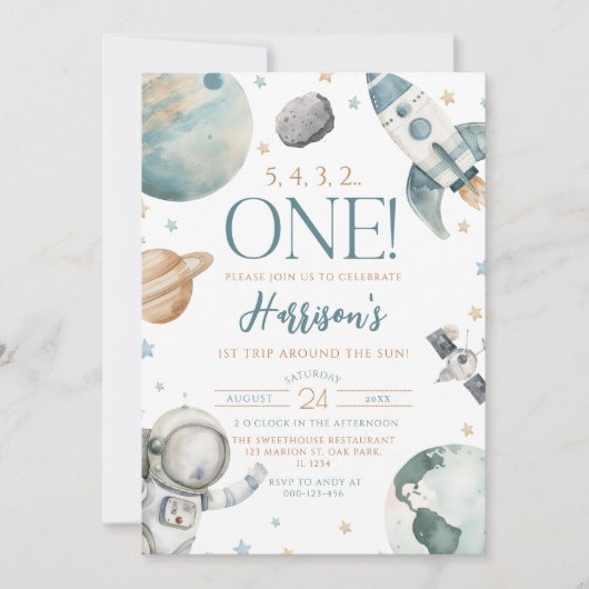 Eerste reis rond de zon ruimte 1e verjaardag kaart (Voorkant)