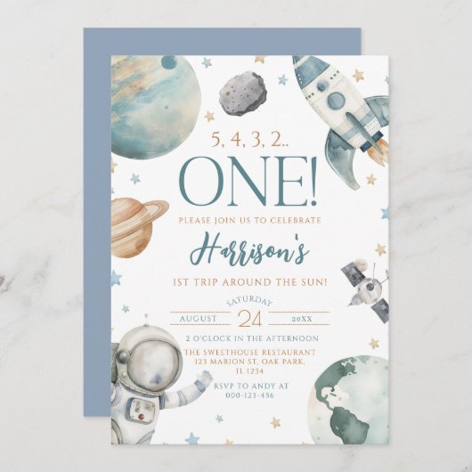 Eerste reis rond de zon ruimte 1e verjaardag kaart (Voorkant / Achterkant)