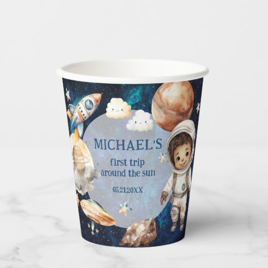 Eerste reis rond de zon ruimte 1e verjaardag papieren bekers (Voorkant)