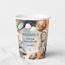 Eerste reis rond de zon ruimte 1e verjaardag papieren bekers