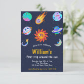 Eerste reis rond de zon ruimte 1e verjaardagsfeest kaart (Staand voorkant)