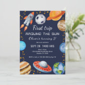 Eerste reis rond de zon ruimte 1e verjaardagsfeest kaart (Staand voorkant)