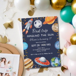 Eerste reis rond de zon ruimte 1e verjaardagsfeest kaart