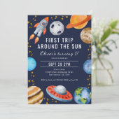 Eerste reis rond de zon ruimte 1e verjaardagsfeest kaart (Staand voorkant)