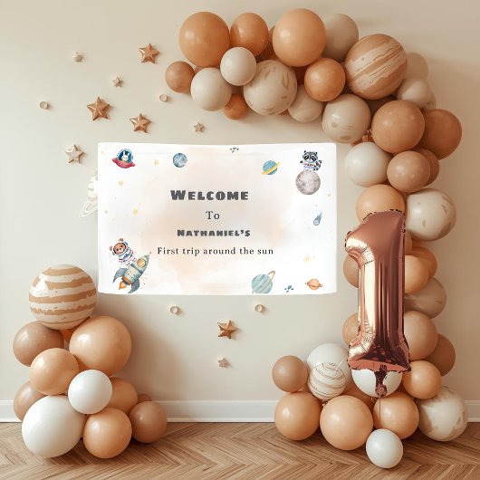 Eerste reis rond de zon ruimte dieren Verjaardag Spandoek
