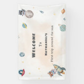 Eerste reis rond de zon ruimte dieren Verjaardag Spandoek (Verticaal)
