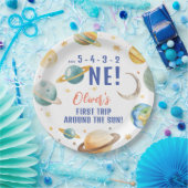 Eerste reis rond de zon ruimte jongen 1e verjaarda papieren bordje (Feest)