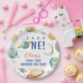 Eerste reis rond de zon ruimte jongen 1e verjaarda papieren bordje (Feest)