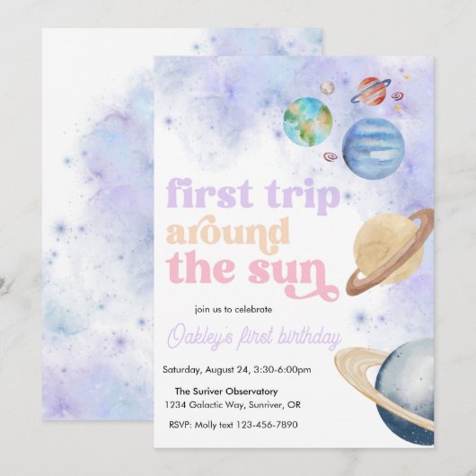 Eerste reis rond de zon ruimte uitnodiging (Voorkant / Achterkant)