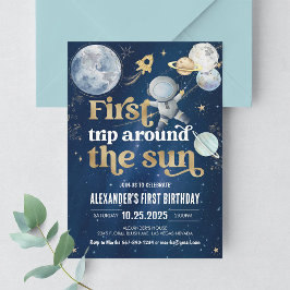 Eerste reis rond de zon ruimte verjaardagsuitnodig kaart