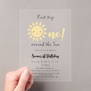 Eerste reis rond de zon Schattige 1e verjaardag Acryl Uitnodigingen