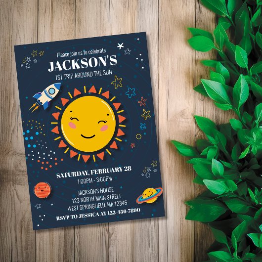 Eerste reis rond de zon Space Birthday Invite Kaart